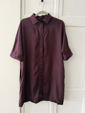 COS Oversized Lyocell Shirt Dress Burgundy Size XS Minimalist Button Down